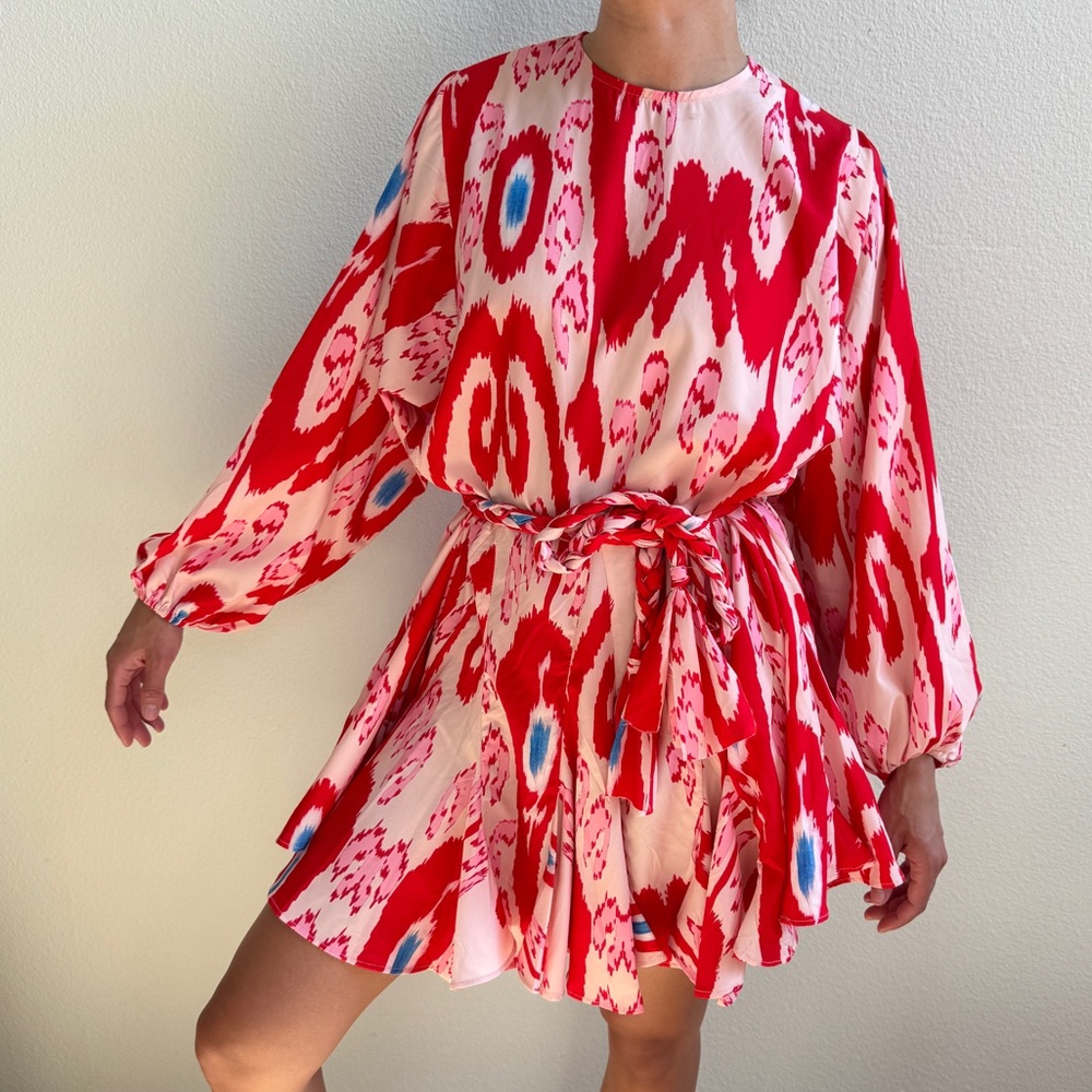 Beulah Red and White Ruffled Tie Front Dress
